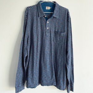 Faherty Brand Navy Pink Striped Long-Sleeve Polo Shirt Pocket Men's Sz XXL